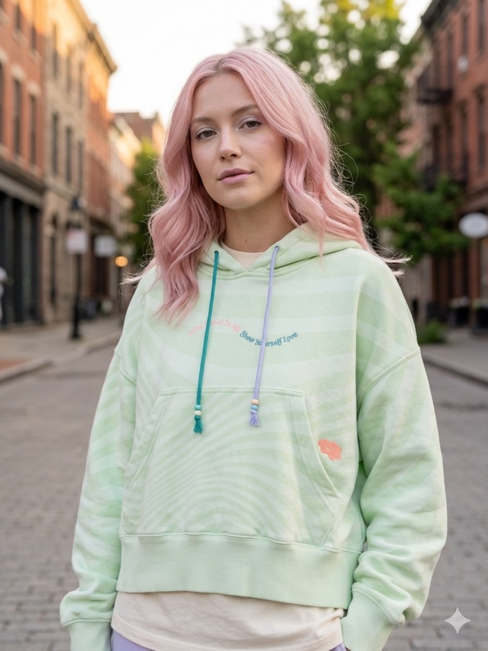 Nike  “mind over matter Show yourself love” Mint Green Striped Hooded Sweatshirt